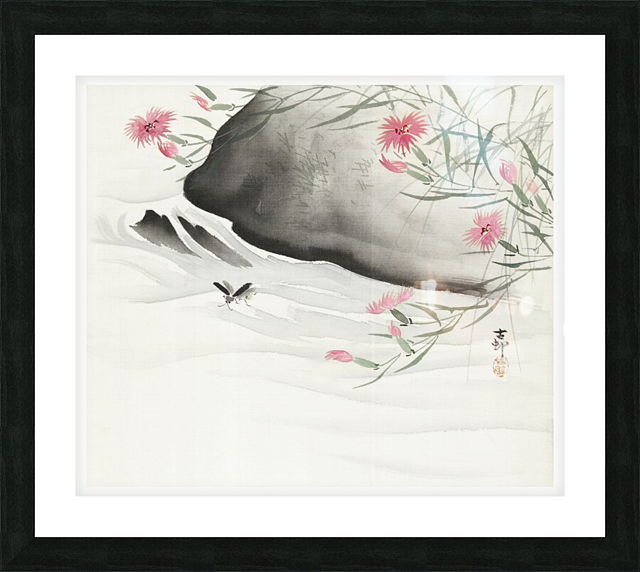 Plants with pink flowers by the river 1877-1945 by Ohara Koson 1877-1945. Impression et Cadre photo