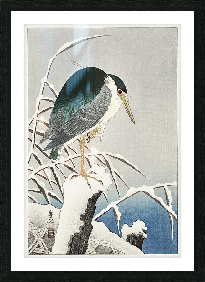 Heron in snow 1920 - 1930 by Ohara Koson 1877-1945. Picture Frame print