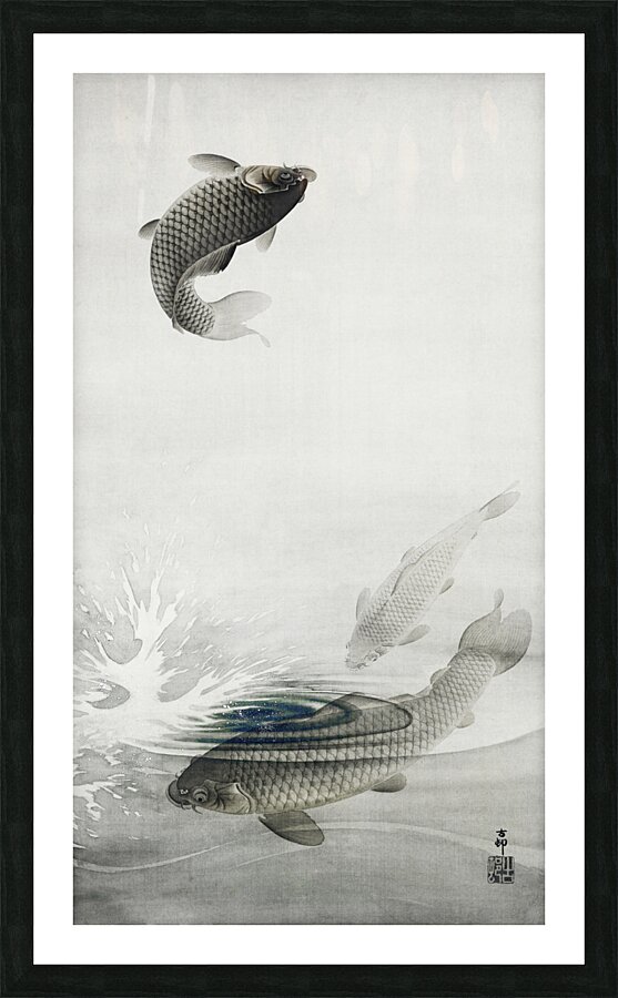 Three carps 1877-1945 by Ohara Koson 1877-1945. Impression et Cadre photo