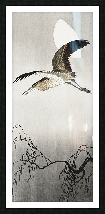 Heron and moon 1900 - 1910 by Ohara Koson 1877-1945. Impression et Cadre photo