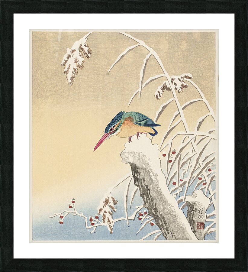 Kingfisher in the snow 1925 - 1936 by Ohara Koson 1877-1945. Picture Frame print