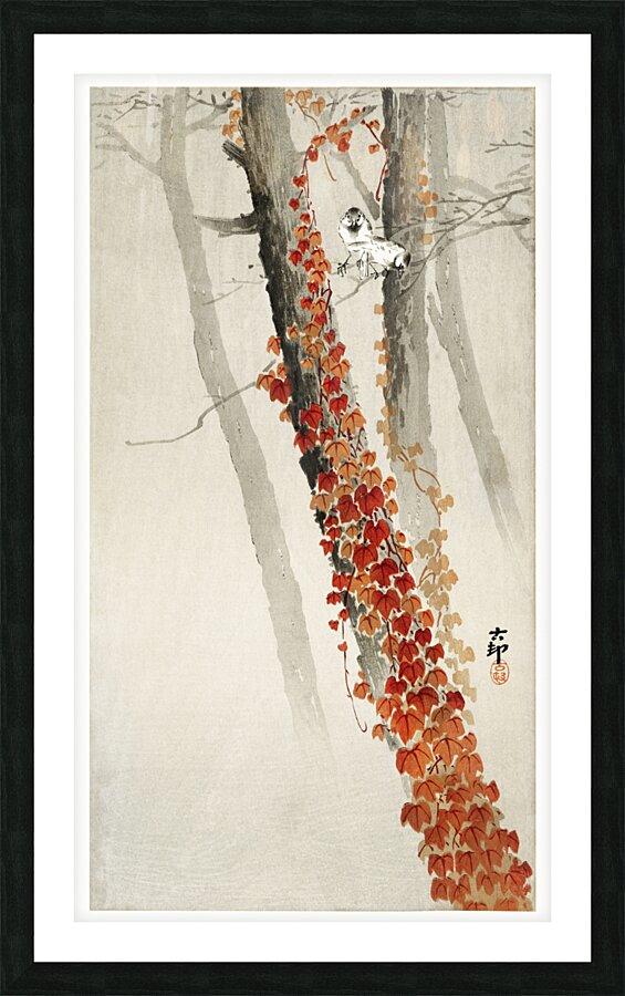 Red ivy 1900 - 1930 by Ohara Koson 1877-1945. Picture Frame print