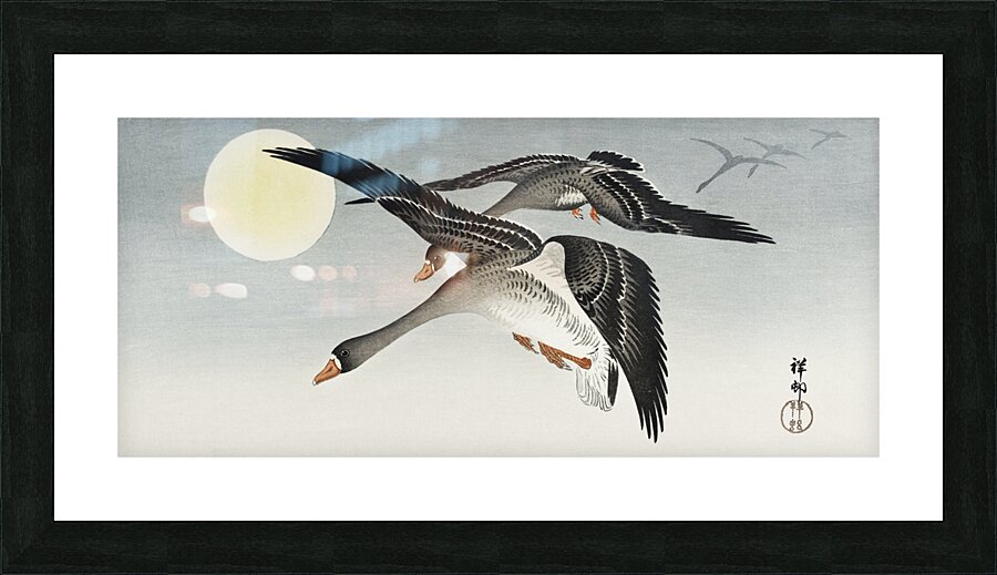 Birds at full moon 1900 - 1936 by Ohara Koson 1877-1945. Picture Frame print