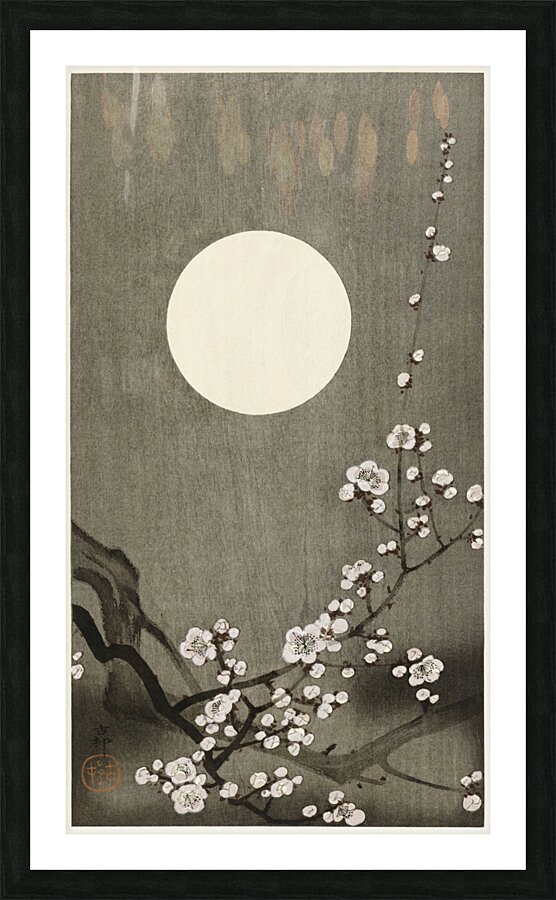 Blooming plum blossom at full moon 1900-1936 by Ohara Koson 1877-1945. Picture Frame print