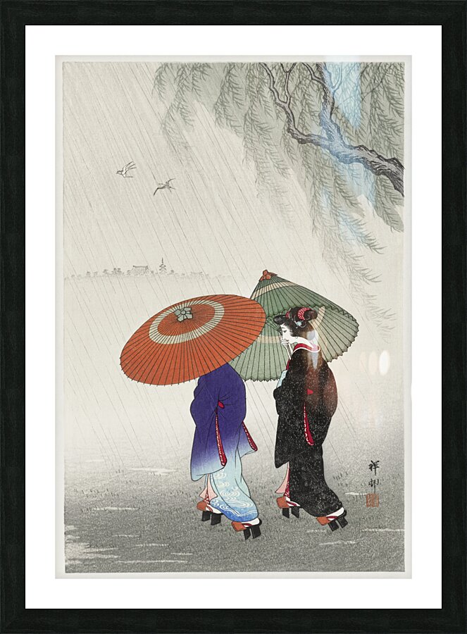 Two women in the rain 1925 - 1936 by Ohara Koson 1877-1945. Picture Frame print