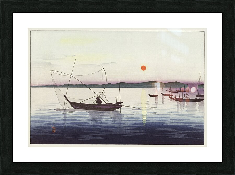 Boats and setting sun 1900 - 1936 by Ohara Koson 1877-1945. Picture Frame print