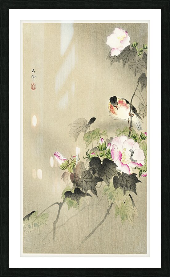 Bird and caterpillar 1900 - 1930 by Ohara Koson 1877-1945. Picture Frame print