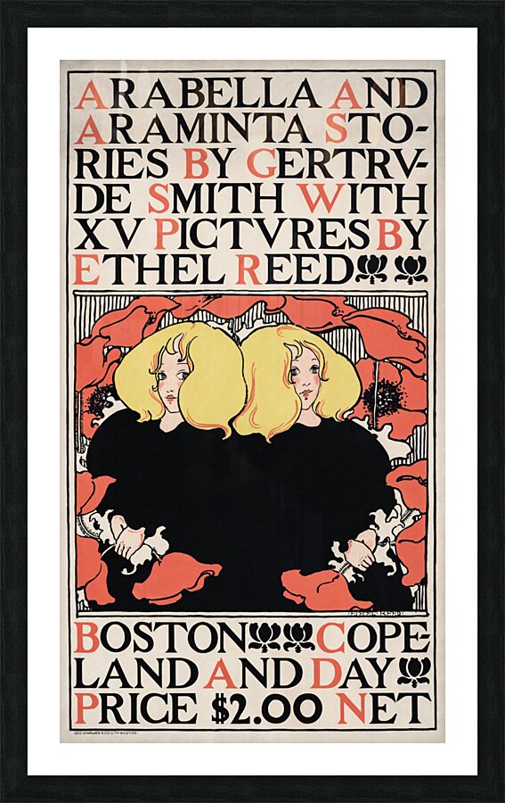 Arabella and Araminta Stories 1895 Art Nouveau poster of twin blonde girls by Ethel Reed.  Picture Frame print