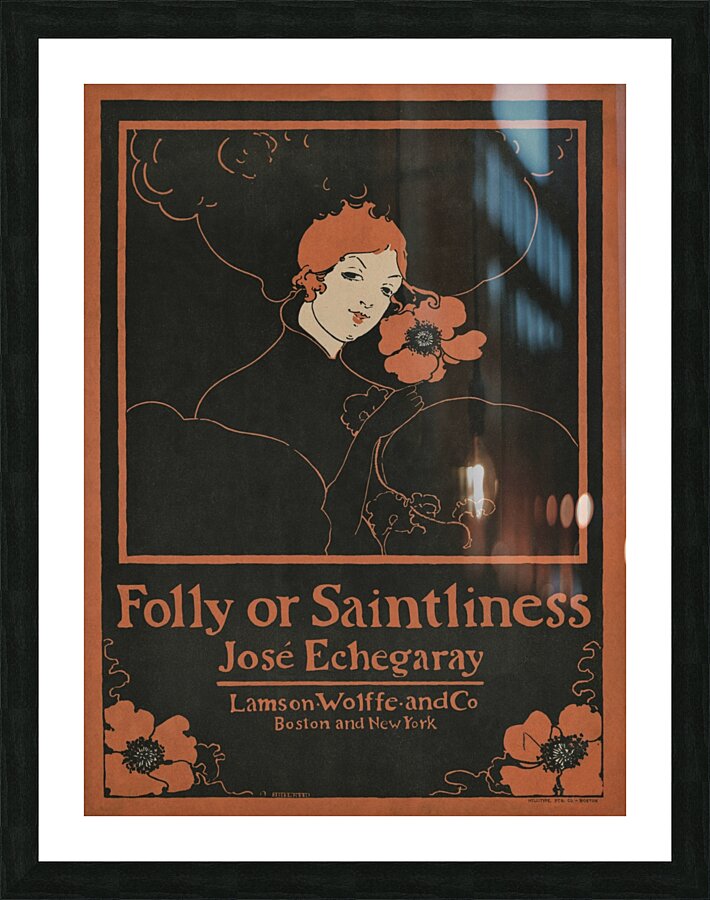 Folly or Saintliness 1895 vintage poster of a woman with flowers by Ethel Reed.  Picture Frame print