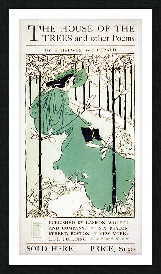 The House of the Trees ca.1895 vintage poster of a woman seated on lawn by Ethel Reed. Picture Frame print