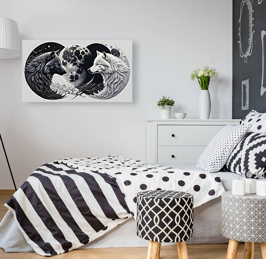 White Wolf Black Wolf Moon By ISHISH Reproduction