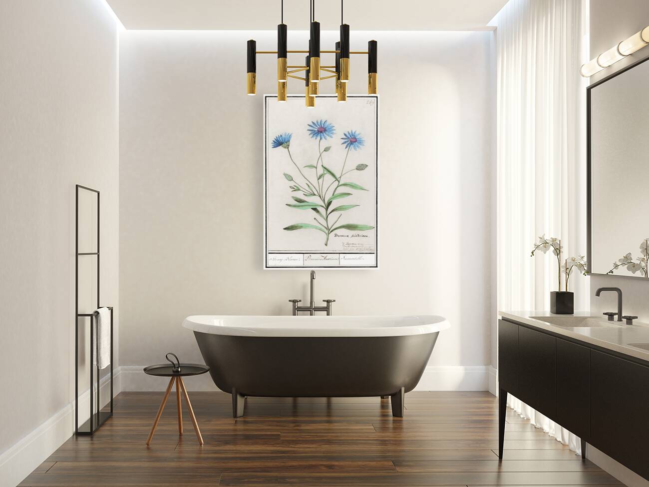 Blue strawflower in vintage style Reproduction