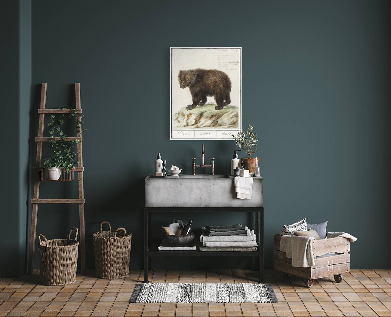 Grizzly bear in vintage style Reproduction