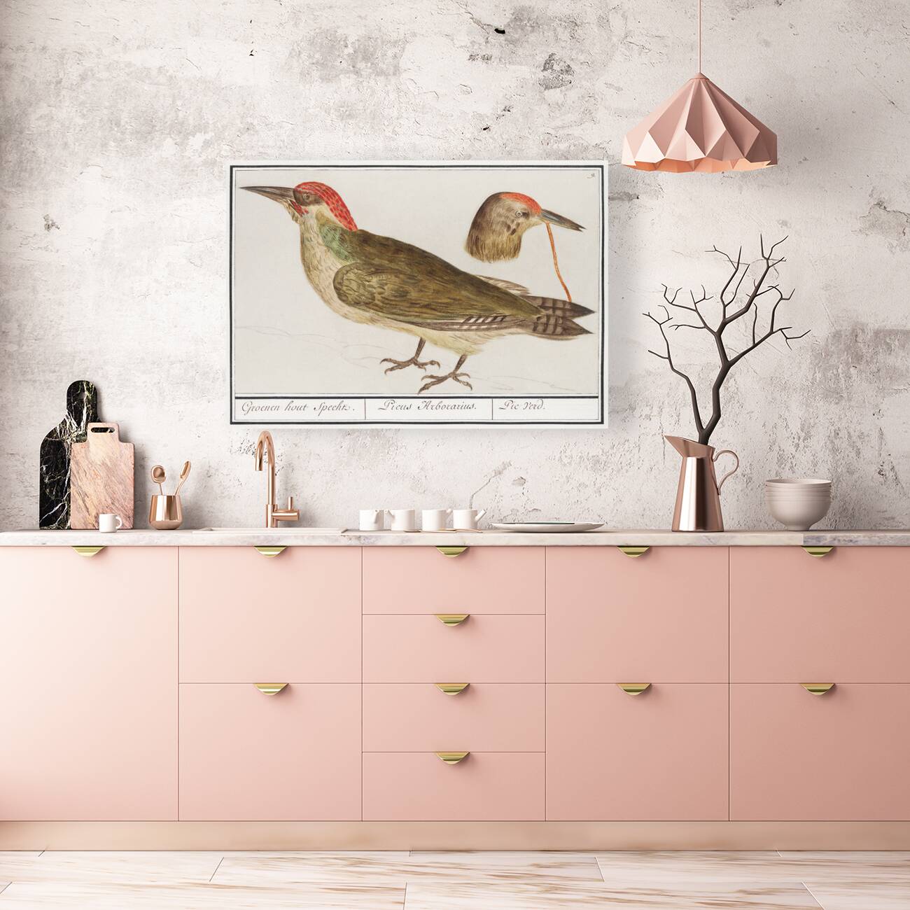 European green woodpecker in vintage style Reproduction