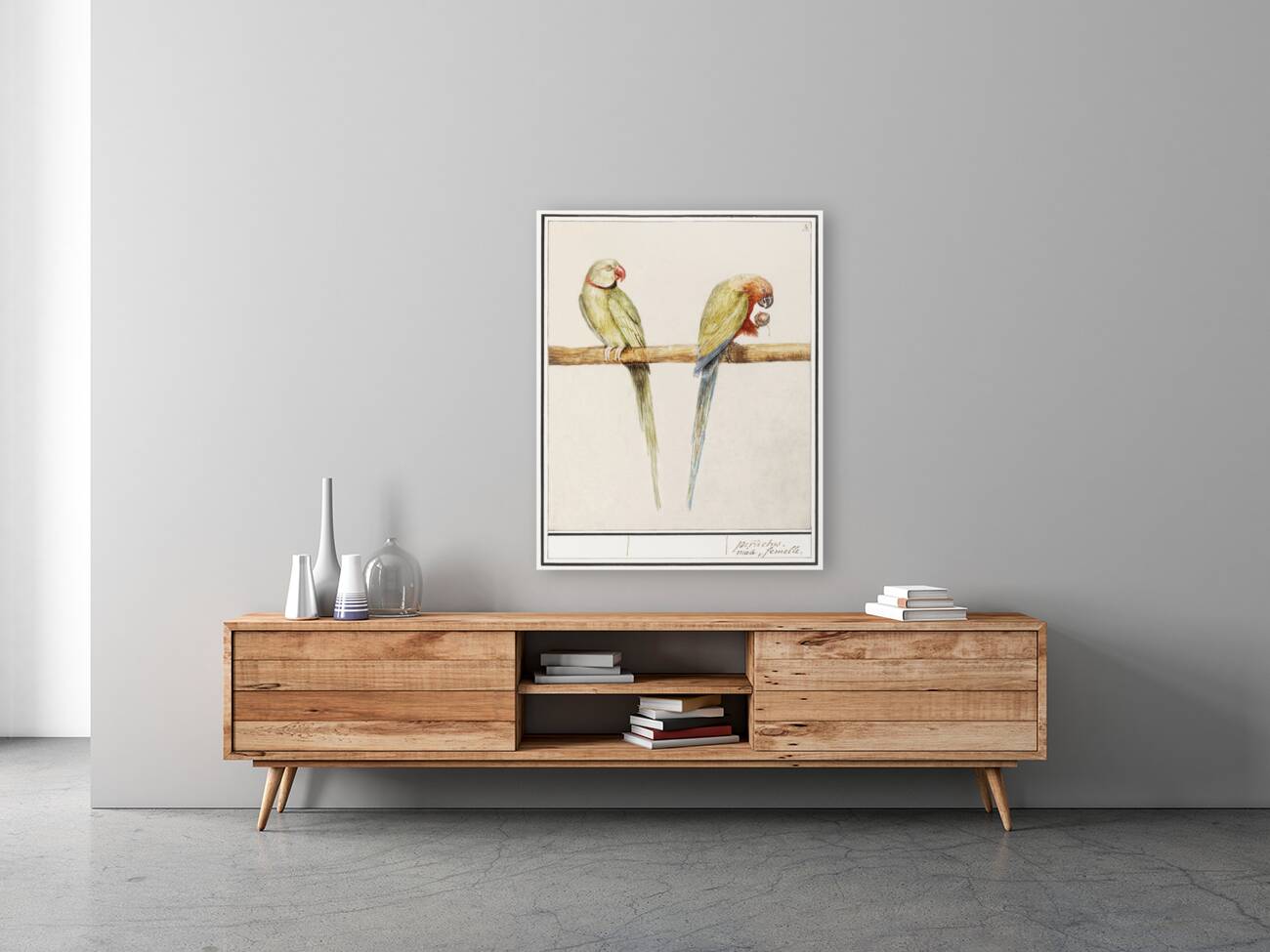 Parakeets in vintage style Reproduction