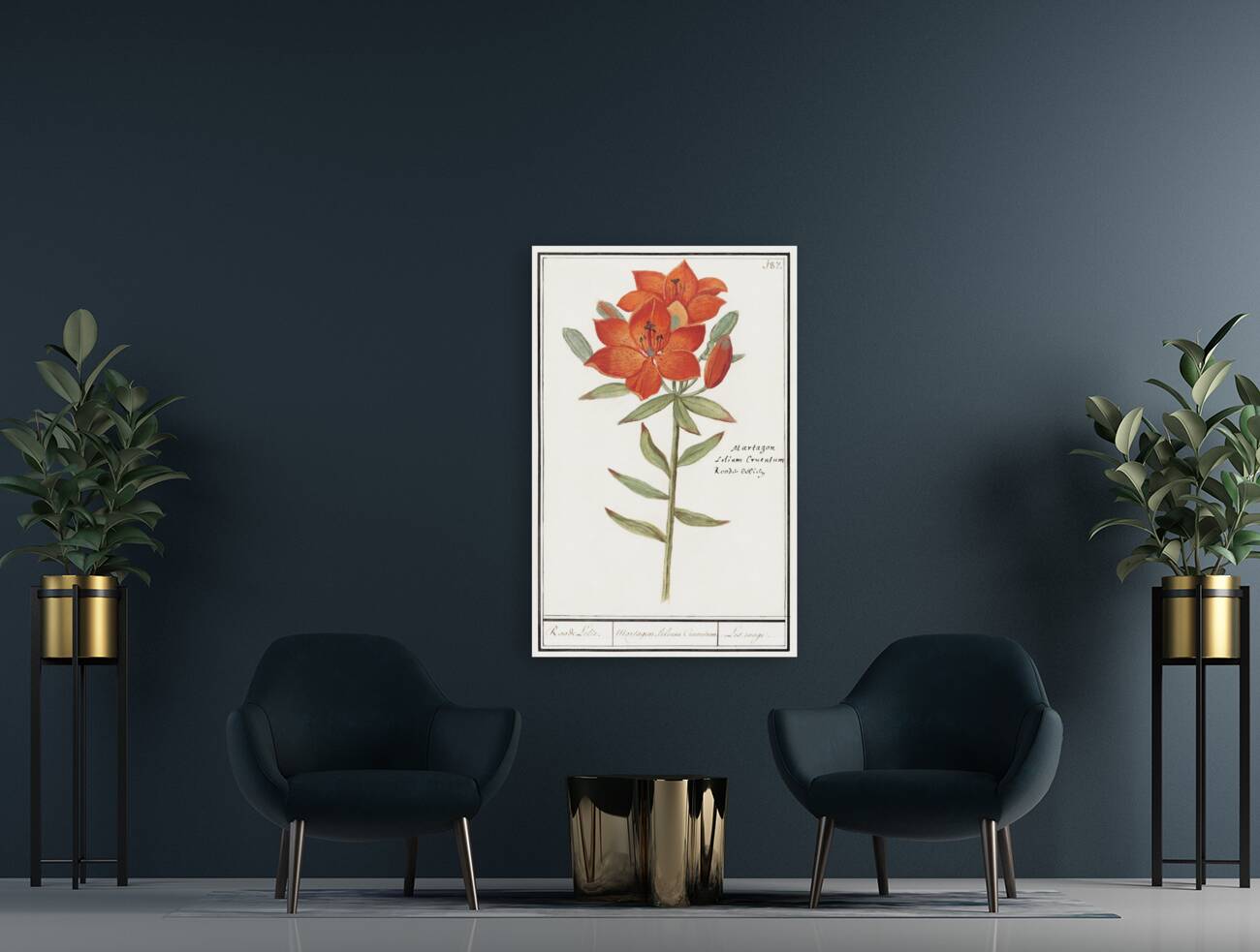 Red lily in vintage style Reproduction