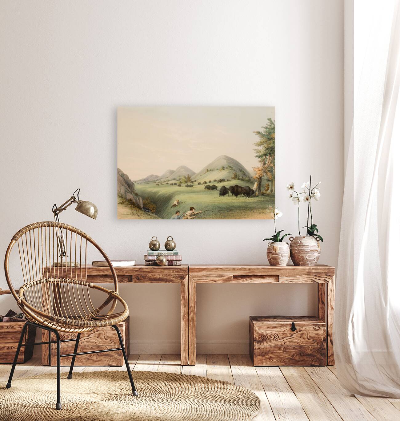 Buffalo Hunt Approaching in a Ravine 1844 Reproduction