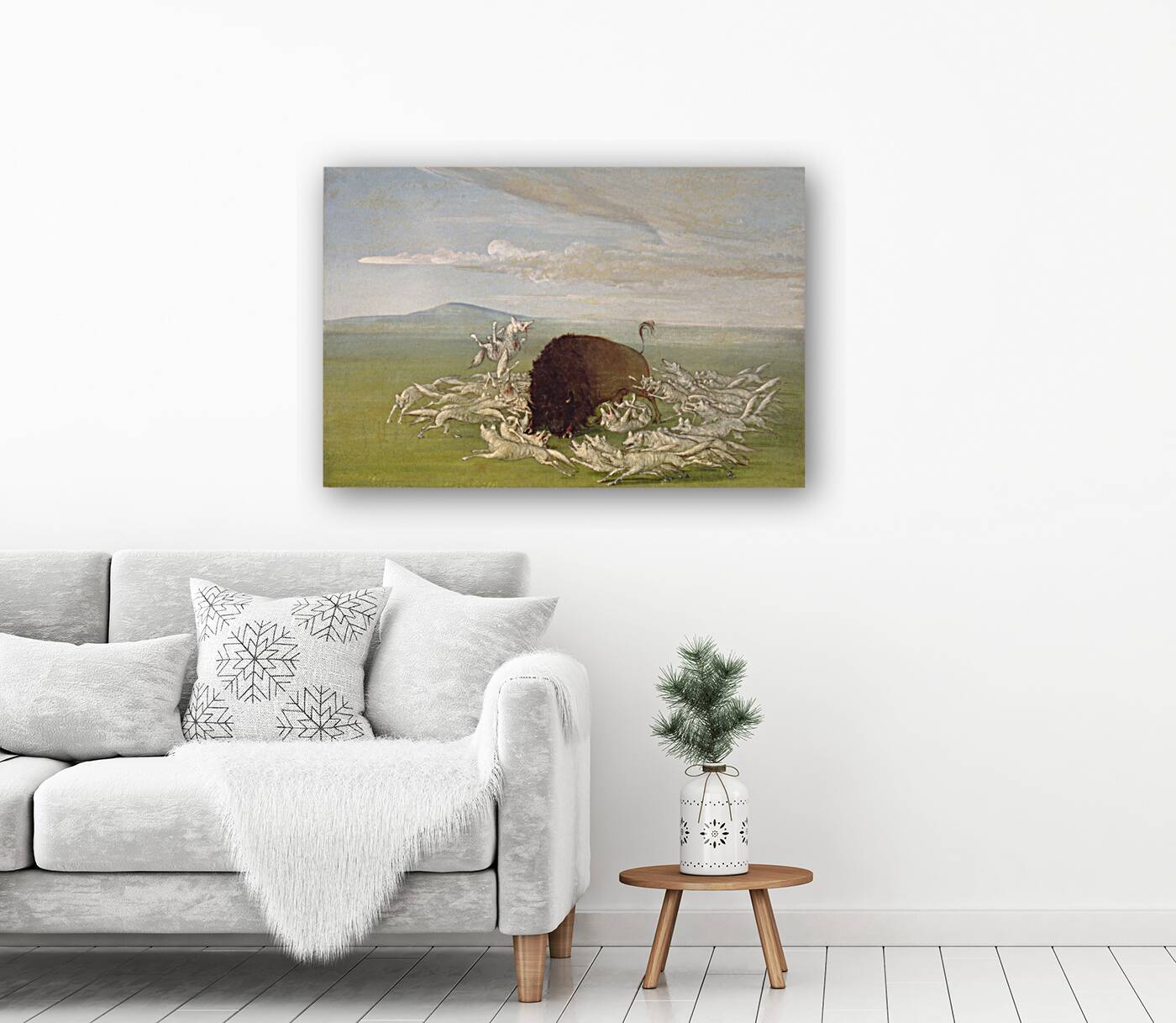 White Wolves Attacking a Buffalo Bull 1832-1833 Reproduction