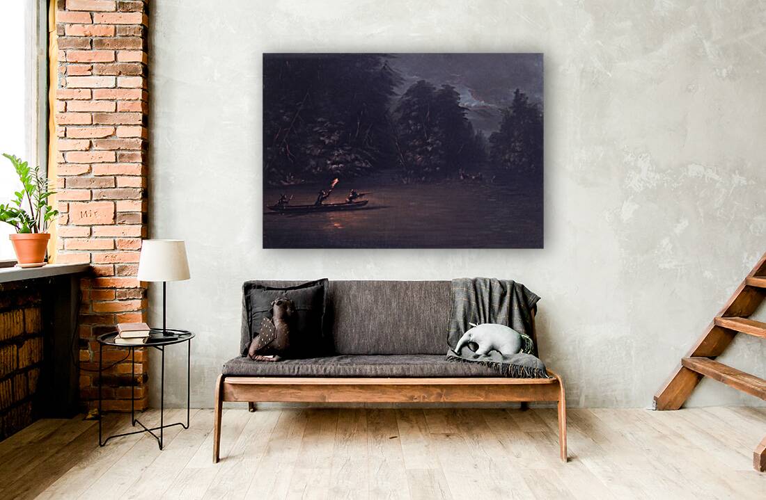 Deer Hunting By Torchlight In Bark Canoes 1846-1848 Reproduction