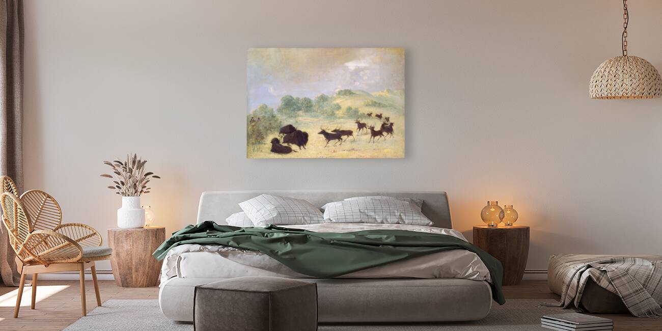 Elk and Buffalo Making Acquaintance Texas 1846-1848 Reproduction