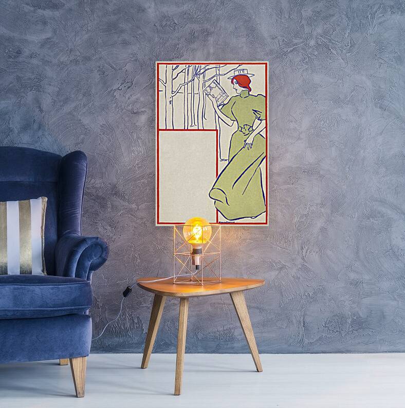 Woman in green dress reading a book 1895 by Edward Penfield Reproduction