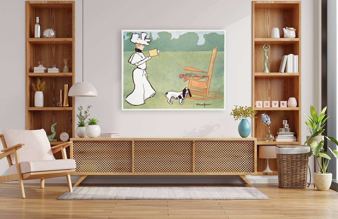 Woman reading in the garden ca. 1890-1907 by Edward Penfield Reproduction