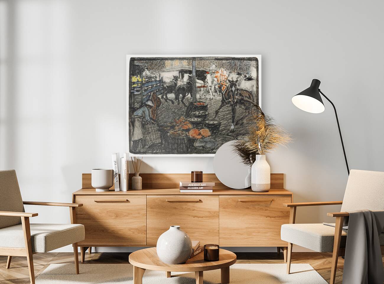 A busy scene of a market by Edward Penfield 1866-1925 Reproduction