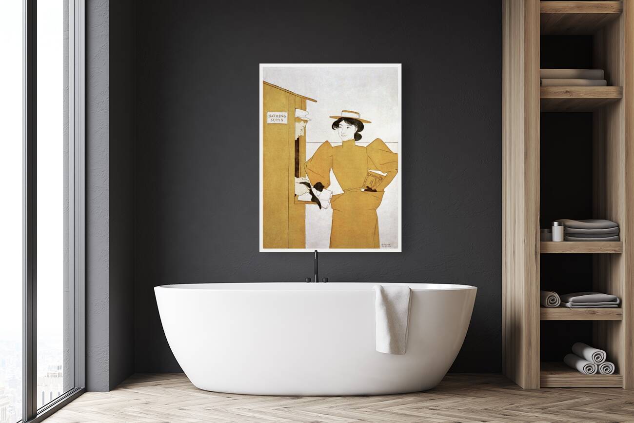 Woman picking up bathing suits 1895 by Edward Penfield Reproduction