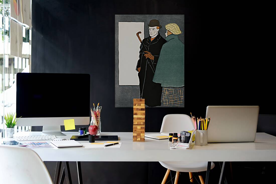 Man with walking stick and woman 1896 by Edward Penfield Reproduction