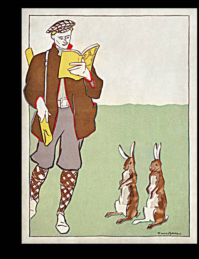 Man reading a book with Hares 1895 by Edward Penfield Reproduction