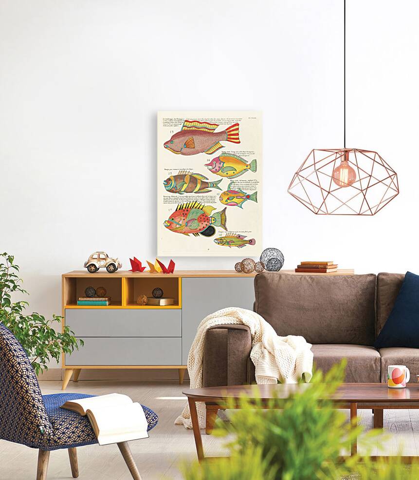 Colourful and surreal illustrations of fishes found in Moluccas Indonesia and the East Indies by Louis Renard 1678 -1746 from Histoire naturelle des plus rares curiositez de la mer des Indes 1754. Reproduction