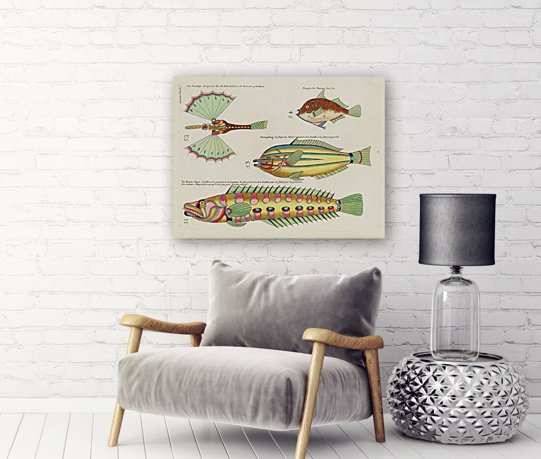 Colourful and surreal illustrations of fishes found in Moluccas Indonesia and the East Indies by Louis Renard 1678 -1746 from Histoire naturelle des plus rares curiositez de la mer des Indes 1754. Reproduction