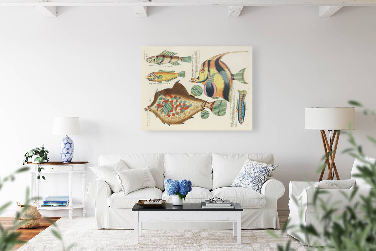 Colourful and surreal illustrations of fishes found in Moluccas Indonesia and the East Indies by Louis Renard 1678 -1746 from Histoire naturelle des plus rares curiositez de la mer des Indes 1754. Reproduction