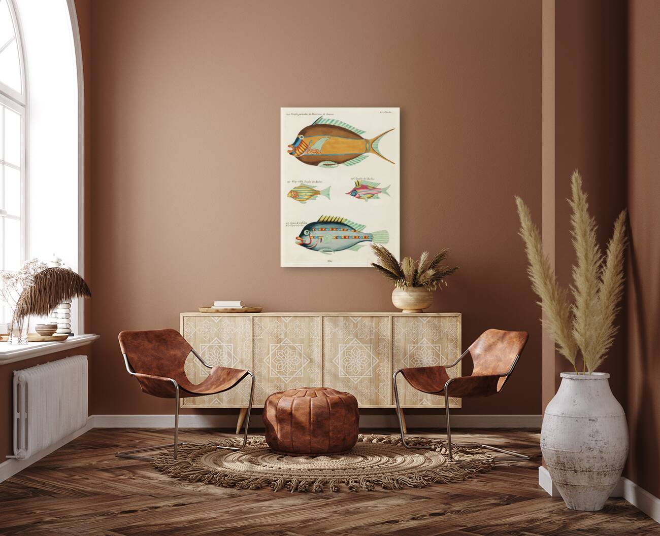 Colourful and surreal illustrations of fishes found in Moluccas Indonesia and the East Indies by Louis Renard 1678 -1746 from Histoire naturelle des plus rares curiositez de la mer des Indes 1754. Reproduction