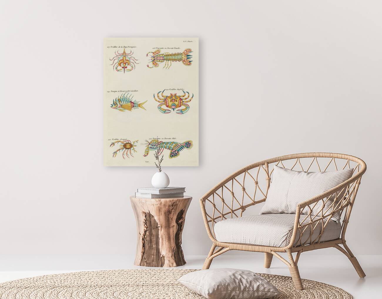 Colourful and surreal illustrations of crabs and lobster found in Moluccas Indonesia and the East Indies by Louis Renard 1678 -1746 from Histoire naturelle des plus rares curiositez de la mer des Indes 1754. Reproduction