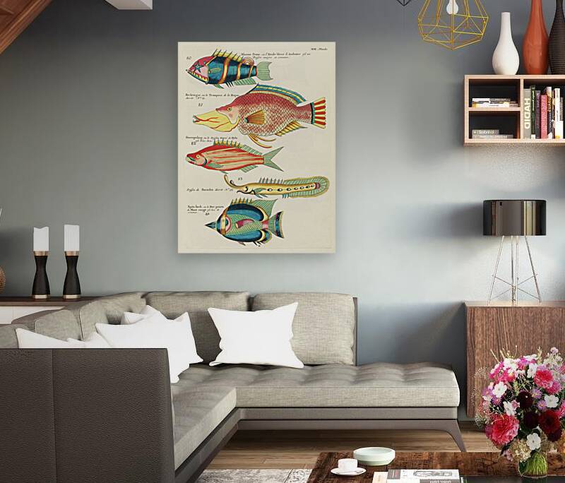 Colourful and surreal illustrations of fishes found in Moluccas Indonesia and the East Indies by Louis Renard 1678 -1746 from Histoire naturelle des plus rares curiositez de la mer des Indes 1754. Reproduction