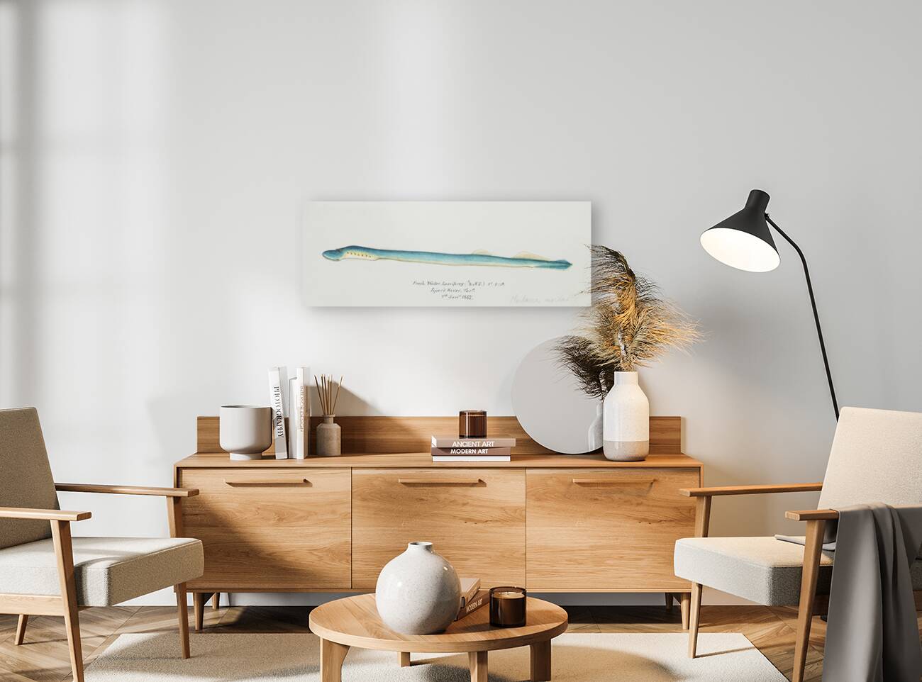 Antique fish geotria australis fresh water lamprey South Pacific Fishes by Frank Edward Clarke 1849-1899.  Reproduction