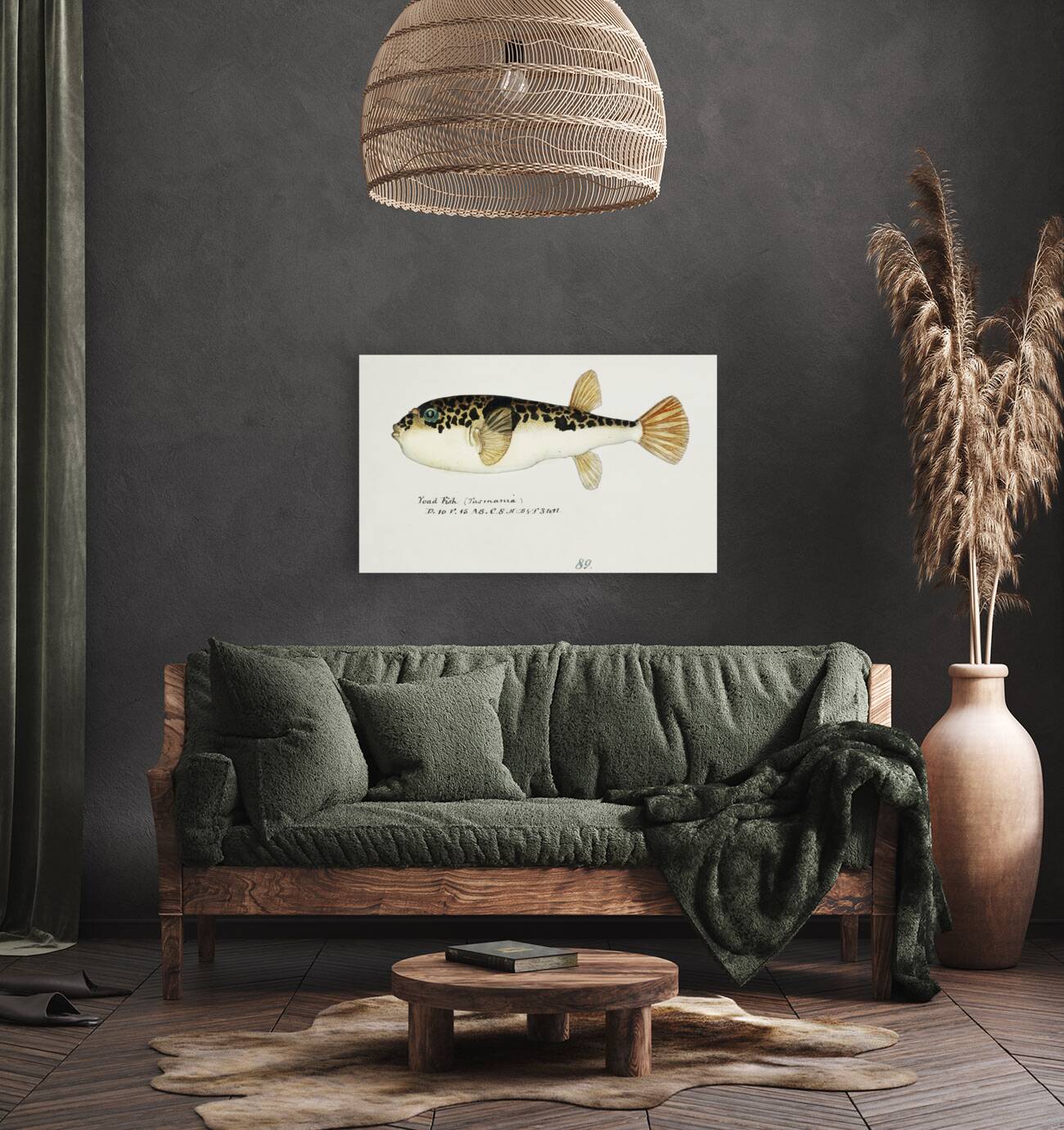 Antique fish Pufferfish South Pacific Fishes by Frank Edward Clarke 1849-1899.  Reproduction