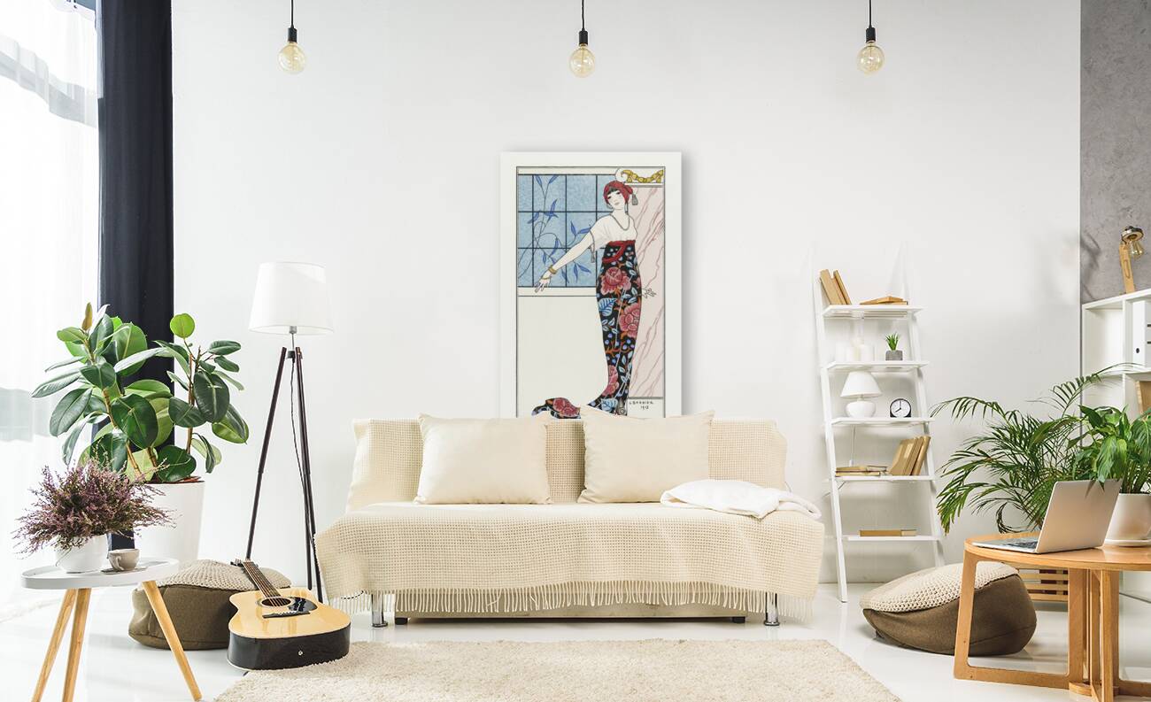 Costumes Parisiens: Grande robe du soir from Journal des Dames et des Modes 1913 fashion illustration  by George Barbier.  Reproduction