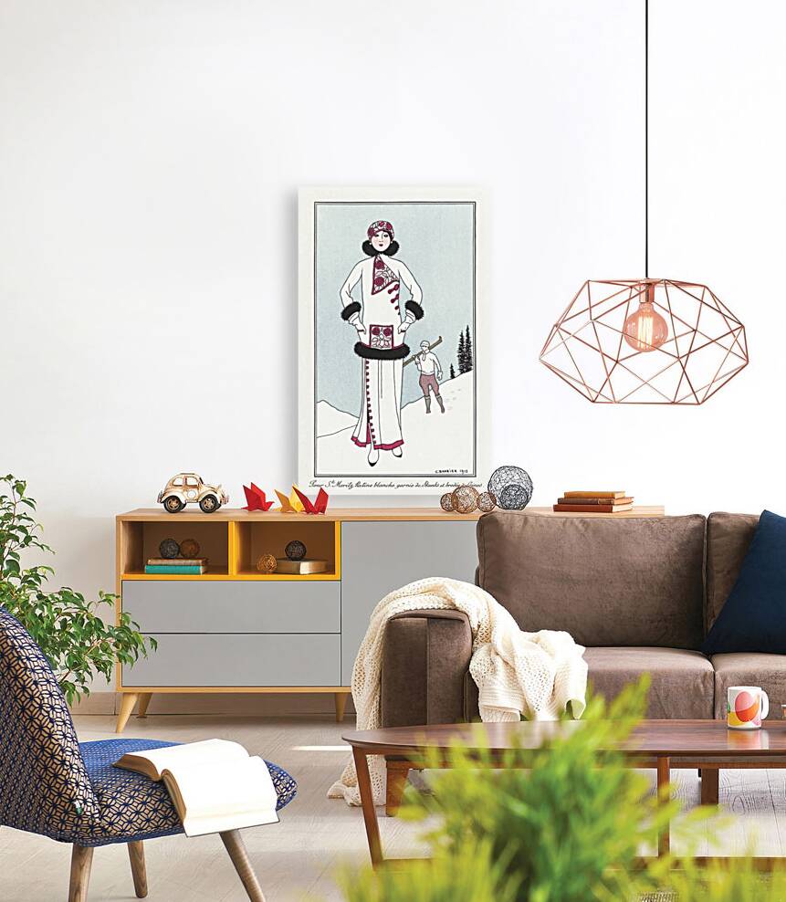 Costumes Parisiens No. 51: Pour St. Moritz from Journal des Dames et des Modes 1913 fashion illustration  by George Barbier.  Reproduction