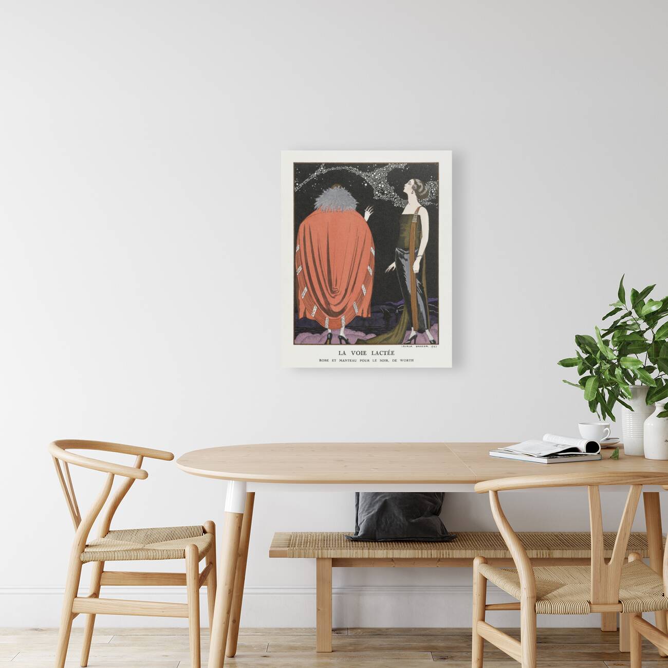 La voie lact&eacutee: Robe et manteau pour le soir de Worth 1921 fashion illustration  by George Barbier.  Reproduction