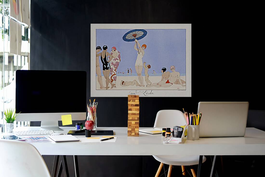 Au Lido Plate no.14 1920 fashion illustration by George Barbier. Reproduction