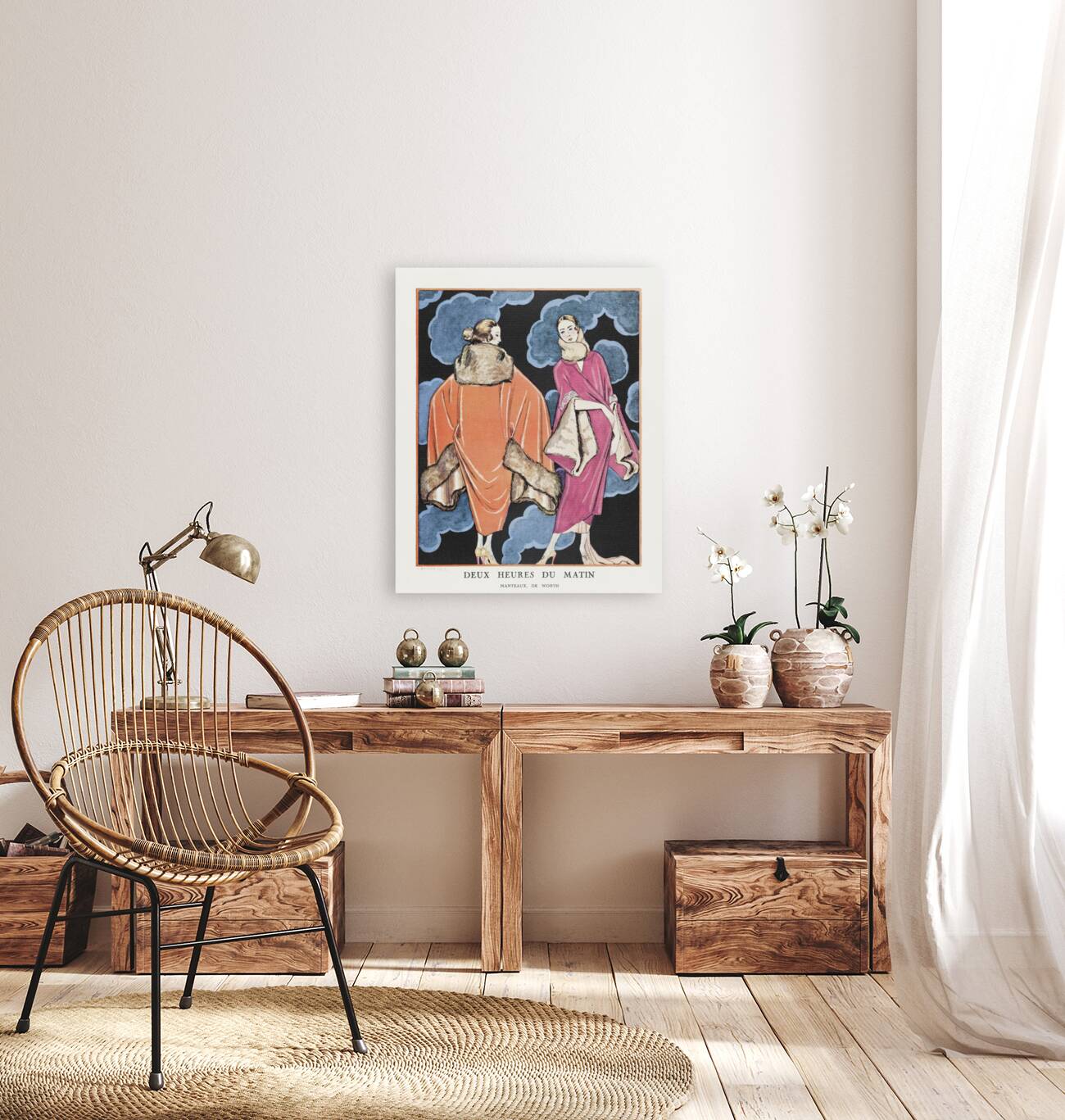 Deux heures du matin / Manteaux de Worth from Gazette du Bon Ton. Art- Modes & Frivolit&eacutes No. 2 1923 fashion illustration  by George Barbier.  Reproduction