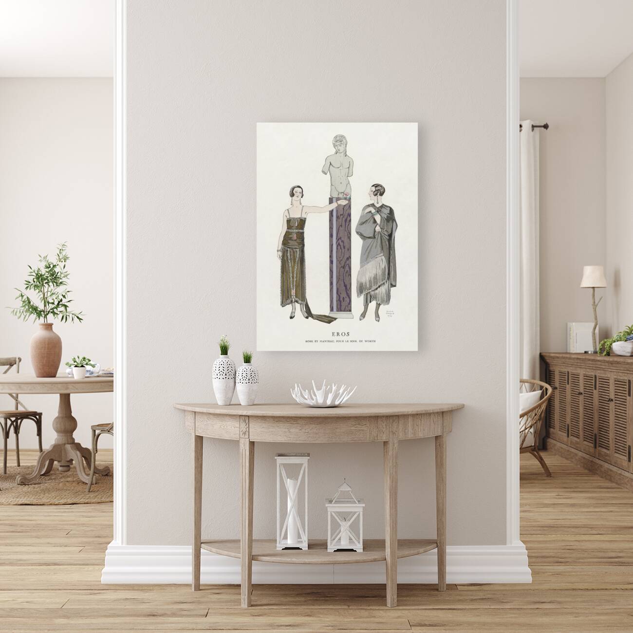 Eros. Robe et manteau pour le soir de Worth 1924 fashion illustration  by George Barbier.  Reproduction