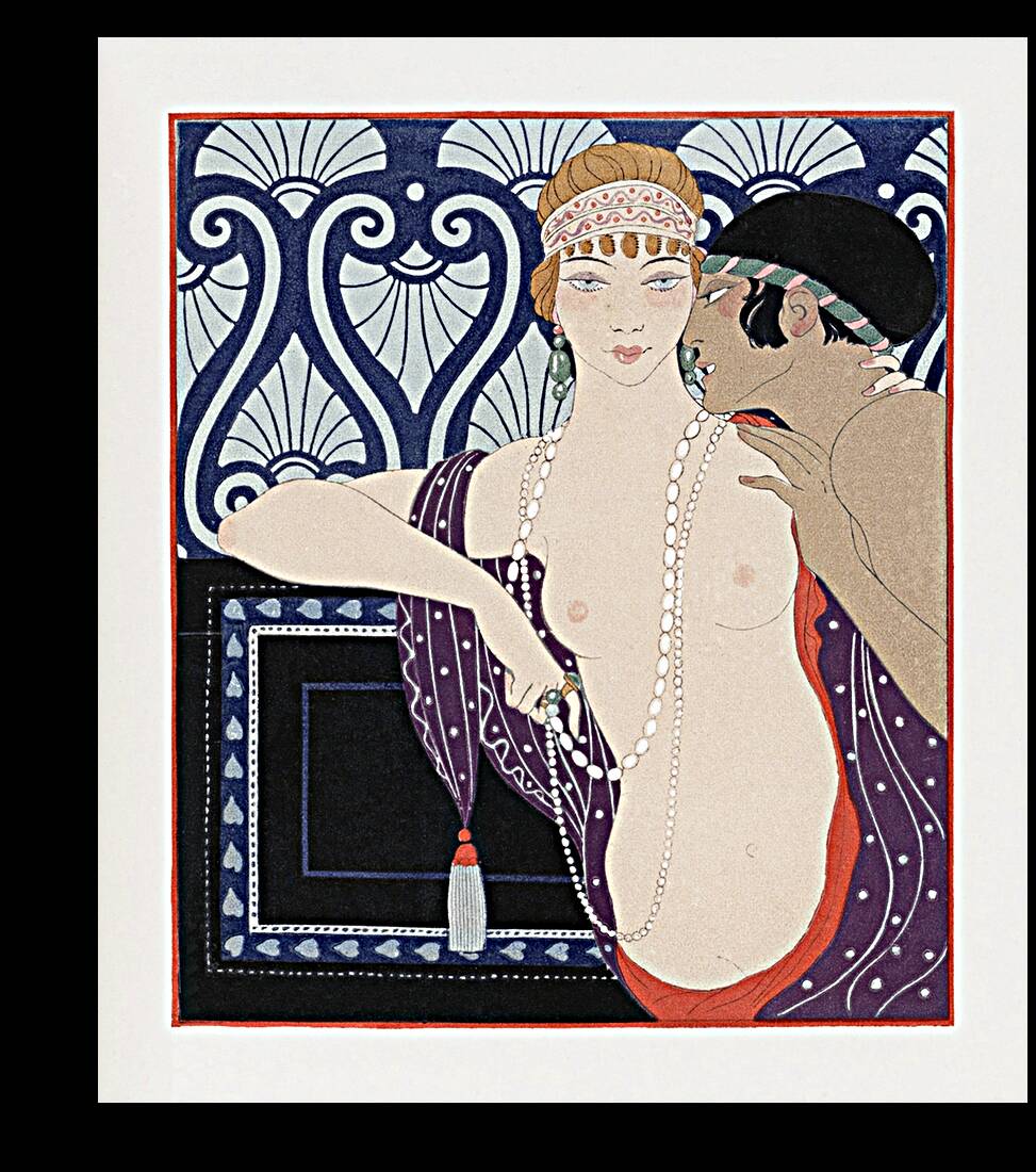 Les Trois Beautes de Mnasidika 1922 fashion illustration by George Barbier. Reproduction