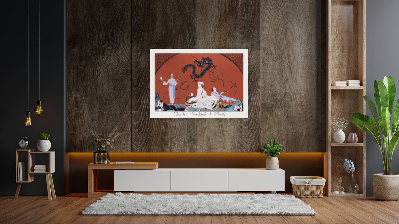 Chez la Marchande de Pavots 1920 fashion illustration  by George Barbier. Reproduction