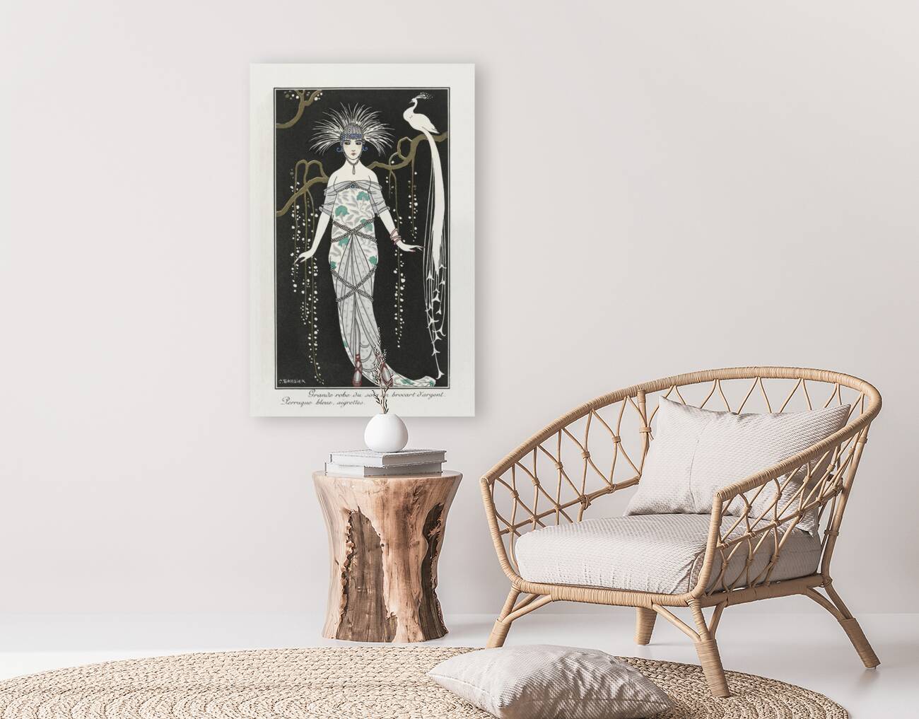 Costumes Parisiens: Grande robe du soir from Journal des Dames et des Modes 1914 fashion illustration  by George Barbier.  Reproduction