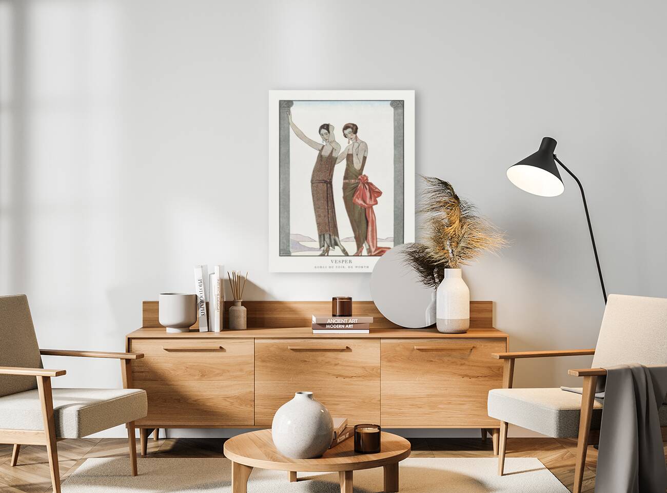 Vesper / Robes du soir de Worth from Gazette du Bon Ton No. 8 1922 fashion illustration  by George Barbier.  Reproduction