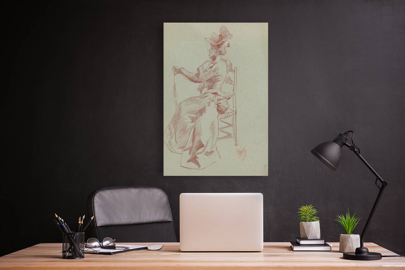 Elegant Lady Seated in a Chair c. 1900 Drawings by Jules Chéret Reproduction