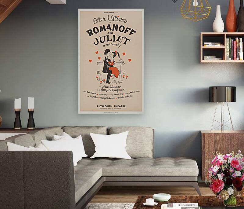 David Merrick presents Peter Ustinov in Romanoff and Juliet a new comedy 1960 Raymond Peynet French 1908 – 1999 Artcraft Lithograph Poster 1905–1970 Reproduction